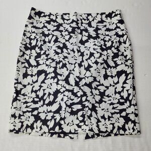Loft Skirt Women14 Black White Floral‎ Lined Pencil Back Slit Skirt Office